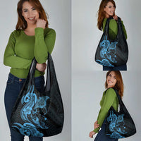 Hawaiian Manta Rays Grocery Bag Tribal Hibiscus Polynesian Tattoos Blue Color - Polynesian Pride