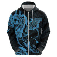 Hawaiian Manta Rays Hoodie Tribal Hibiscus Polynesian Tattoos Blue Color - Polynesian Pride