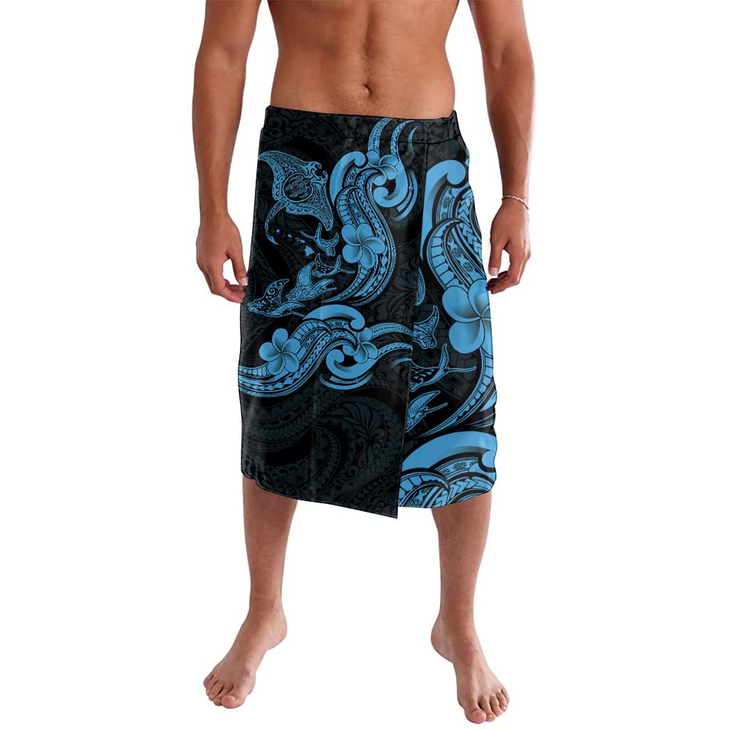 Hawaiian Manta Rays Lavalava Tribal Hibiscus Polynesian Tattoos Blue Color - Polynesian Pride