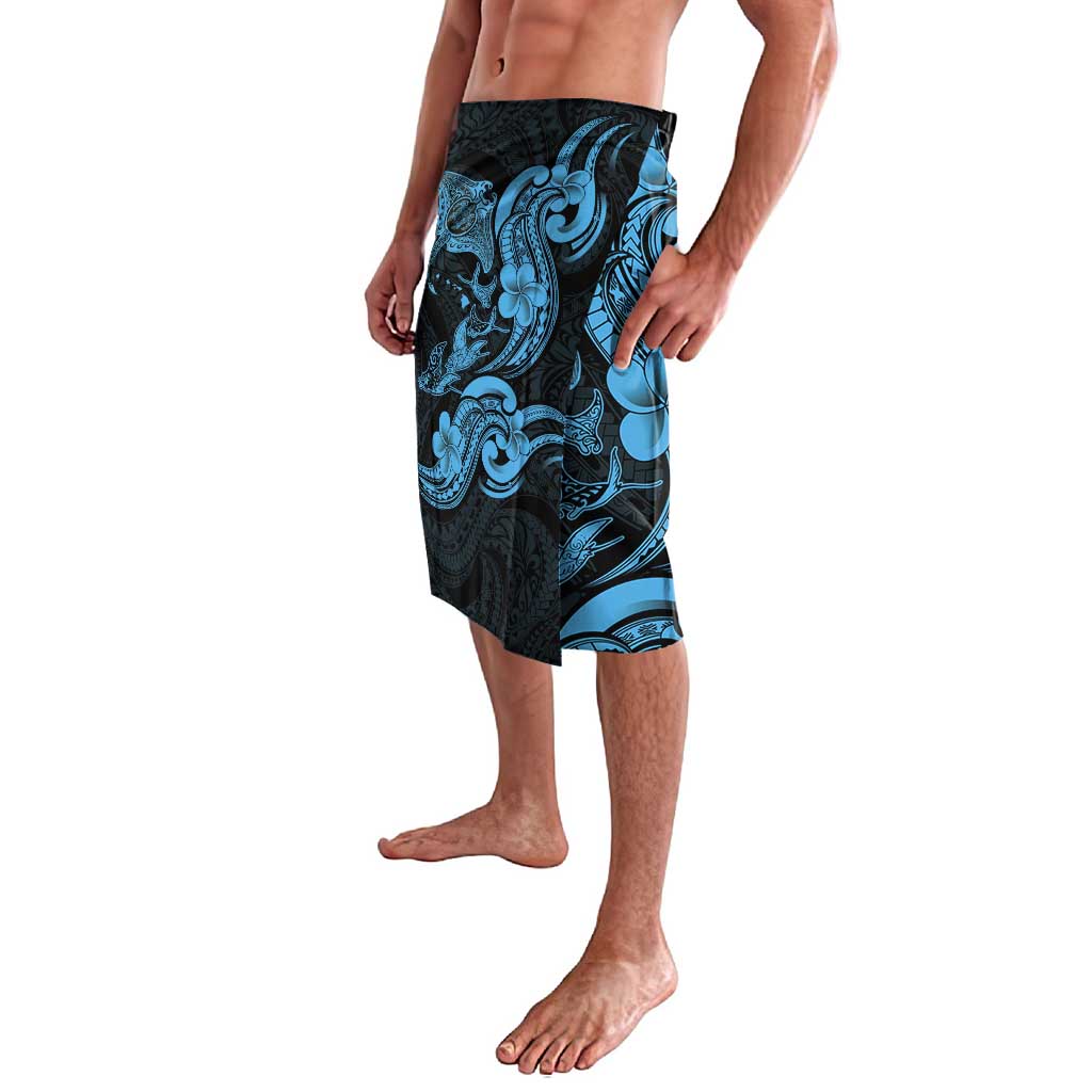 Hawaiian Manta Rays Lavalava Tribal Hibiscus Polynesian Tattoos Blue Color - Polynesian Pride