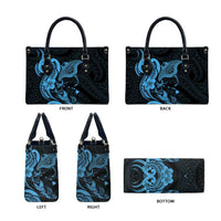 Hawaiian Manta Rays Leather Bag Tribal Hibiscus Polynesian Tattoos Blue Color - Polynesian Pride
