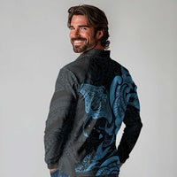 Hawaiian Manta Rays Long Sleeve Polo Shirt Tribal Hibiscus Polynesian Tattoos Blue Color - Polynesian Pride