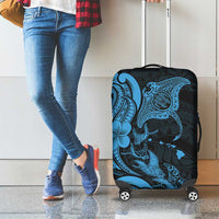 Hawaiian Manta Rays Luggage Cover Tribal Hibiscus Polynesian Tattoos Blue Color - Polynesian Pride