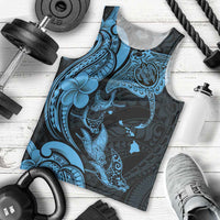 Hawaiian Manta Rays Men Tank Top Tribal Hibiscus Polynesian Tattoos Blue Color - Polynesian Pride