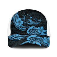 Hawaiian Manta Rays Mesh Trucker Cap Tribal Hibiscus Polynesian Tattoos Blue Color - Polynesian Pride