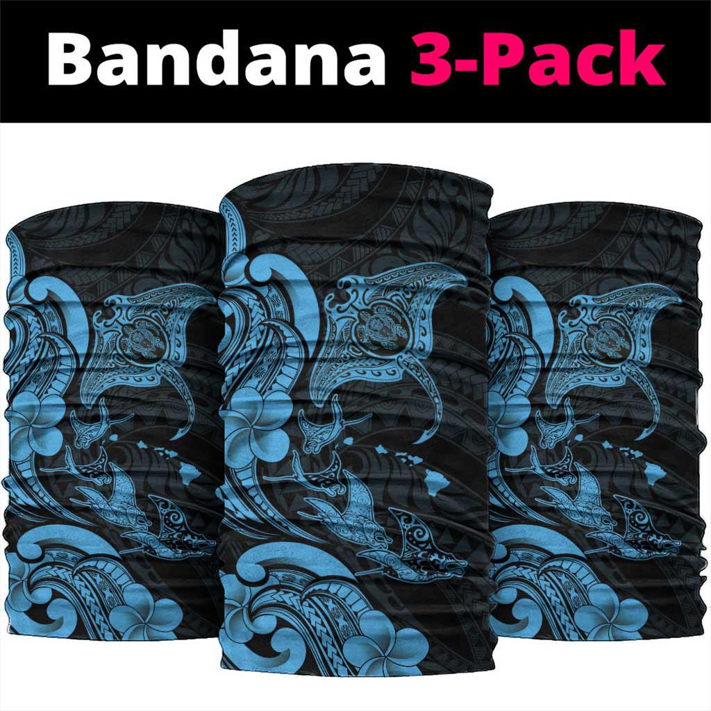 Hawaiian Manta Rays Neck Gaiter Tribal Hibiscus Polynesian Tattoos Blue Color - Polynesian Pride