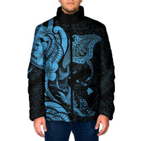Hawaiian Manta Rays Padded Jacket Tribal Hibiscus Polynesian Tattoos Blue Color - Polynesian Pride