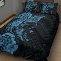 Hawaiian Manta Rays Quilt Bed Set Tribal Hibiscus Polynesian Tattoos Blue Color - Polynesian Pride