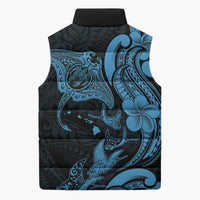 Hawaiian Manta Rays Sleeveless Puffer Jacket Tribal Hibiscus Polynesian Tattoos Blue Color - Polynesian Pride