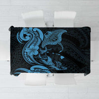 Hawaiian Manta Rays Tablecloth Tribal Hibiscus Polynesian Tattoos Blue Color - Polynesian Pride
