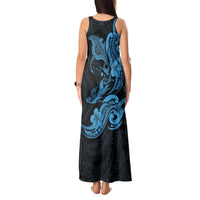 Hawaiian Manta Rays Tank Maxi Dress Tribal Hibiscus Polynesian Tattoos Blue Color - Polynesian Pride