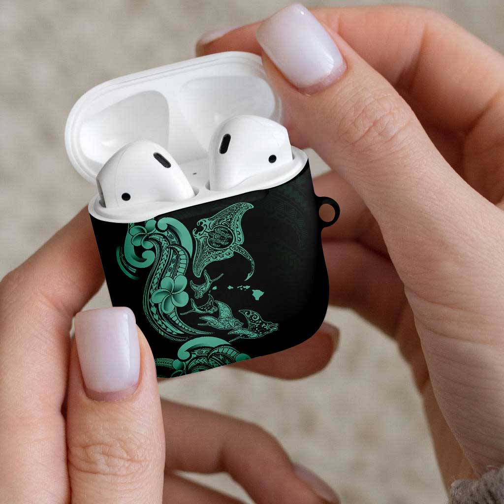 Hawaiian Manta Rays AirPods Case Tribal Hibiscus Polynesian Tattoos Turquoise Color - Polynesian Pride