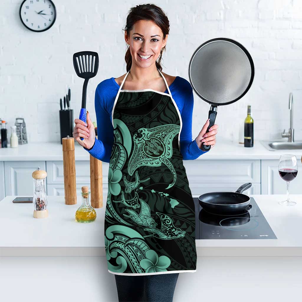Hawaiian Manta Rays Apron Tribal Hibiscus Polynesian Tattoos Turquoise Color - Polynesian Pride