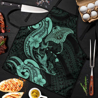 Hawaiian Manta Rays Apron Tribal Hibiscus Polynesian Tattoos Turquoise Color - Polynesian Pride