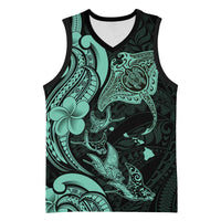 Hawaiian Manta Rays Basketball Jersey Tribal Hibiscus Polynesian Tattoos Turquoise Color - Polynesian Pride