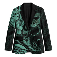 Hawaiian Manta Rays Blazer Tribal Hibiscus Polynesian Tattoos Turquoise Color - Polynesian Pride