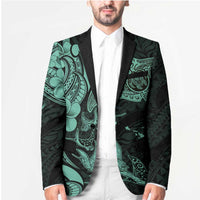 Hawaiian Manta Rays Blazer Tribal Hibiscus Polynesian Tattoos Turquoise Color - Polynesian Pride