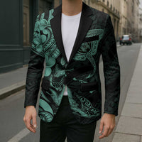 Hawaiian Manta Rays Blazer Tribal Hibiscus Polynesian Tattoos Turquoise Color - Polynesian Pride