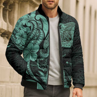 Hawaiian Manta Rays Bomber Puffer Jacket Tribal Hibiscus Polynesian Tattoos Turquoise Color LT03 - Polynesian Pride