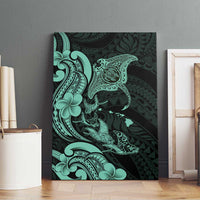 Hawaiian Manta Rays Canvas Wall Art Tribal Hibiscus Polynesian Tattoos Turquoise Color - Polynesian Pride
