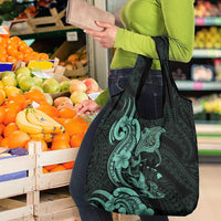 Hawaiian Manta Rays Grocery Bag Tribal Hibiscus Polynesian Tattoos Turquoise Color - Polynesian Pride