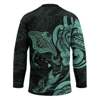 Hawaiian Manta Rays Hockey Jersey Tribal Hibiscus Polynesian Tattoos Turquoise Color LT03 - Polynesian Pride