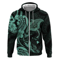 Hawaiian Manta Rays Hoodie Tribal Hibiscus Polynesian Tattoos Turquoise Color - Polynesian Pride