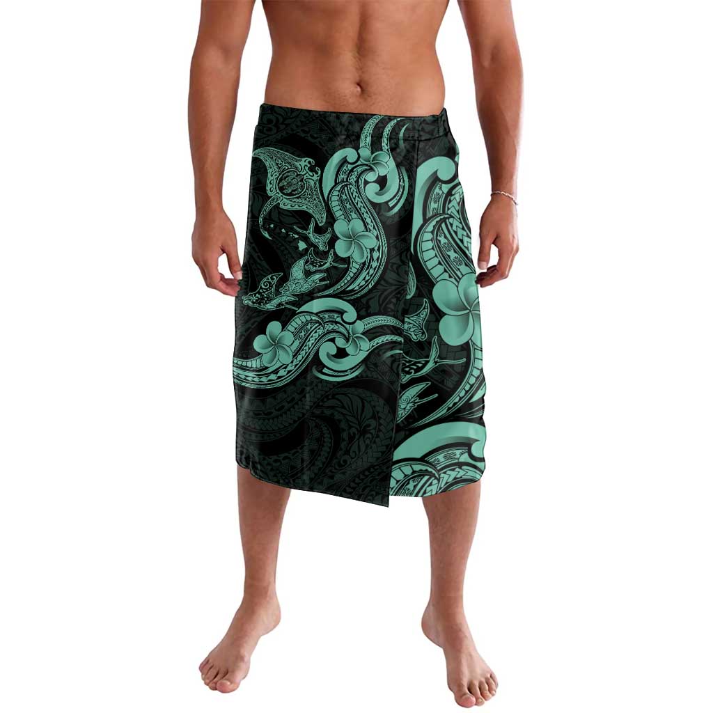 Hawaiian Manta Rays Lavalava Tribal Hibiscus Polynesian Tattoos Turquoise Color - Polynesian Pride