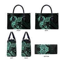 Hawaiian Manta Rays Leather Bag Tribal Hibiscus Polynesian Tattoos Turquoise Color - Polynesian Pride