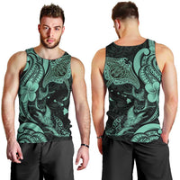 Hawaiian Manta Rays Men Tank Top Tribal Hibiscus Polynesian Tattoos Turquoise Color - Polynesian Pride
