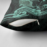 Hawaiian Manta Rays Pillow Cover Tribal Hibiscus Polynesian Tattoos Turquoise Color - Polynesian Pride