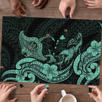 Hawaiian Manta Rays Puzzle Tribal Hibiscus Polynesian Tattoos Turquoise Color LT03 - Polynesian Pride