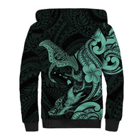 Hawaiian Manta Rays Sherpa Hoodie Tribal Hibiscus Polynesian Tattoos Turquoise Color LT03 - Polynesian Pride