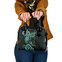 Hawaiian Manta Rays Shoulder Handbag Tribal Hibiscus Polynesian Tattoos Turquoise Color - Polynesian Pride