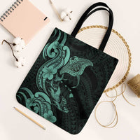 Hawaiian Manta Rays Tote Bag Tribal Hibiscus Polynesian Tattoos Turquoise Color - Polynesian Pride