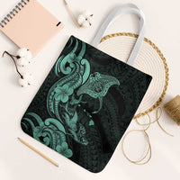 Hawaiian Manta Rays Tote Bag Tribal Hibiscus Polynesian Tattoos Turquoise Color - Polynesian Pride