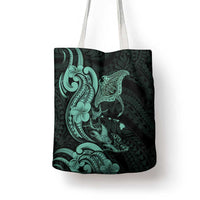 Hawaiian Manta Rays Tote Bag Tribal Hibiscus Polynesian Tattoos Turquoise Color - Polynesian Pride