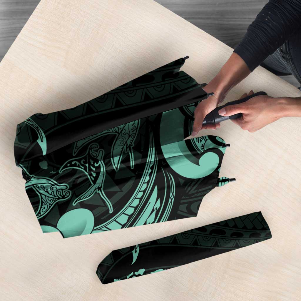 Hawaiian Manta Rays Umbrella Tribal Hibiscus Polynesian Tattoos Turquoise Color - Polynesian Pride