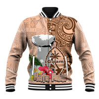Guam Seal and Latte Stone With Ethnic Tapa Pattern Baseball Jacket Peach Fuzz Color LT03 Unisex Peach Fuzz - Polynesian Pride