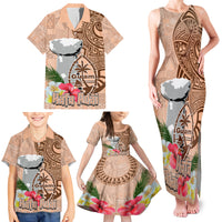 Guam Seal and Latte Stone With Ethnic Tapa Pattern Family Matching Tank Maxi Dress and Hawaiian Shirt Peach Fuzz Color LT03 - Polynesian Pride