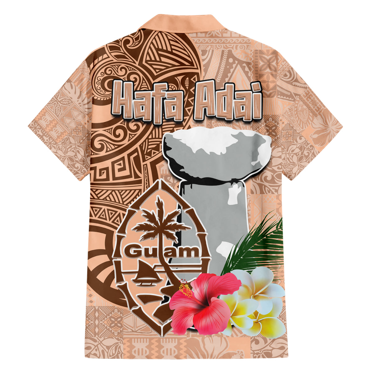 Guam Seal and Latte Stone With Ethnic Tapa Pattern Hawaiian Shirt Peach Fuzz Color LT03 - Polynesian Pride