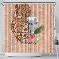 Guam Seal and Latte Stone With Ethnic Tapa Pattern Shower Curtain Peach Fuzz Color LT03 - Polynesian Pride