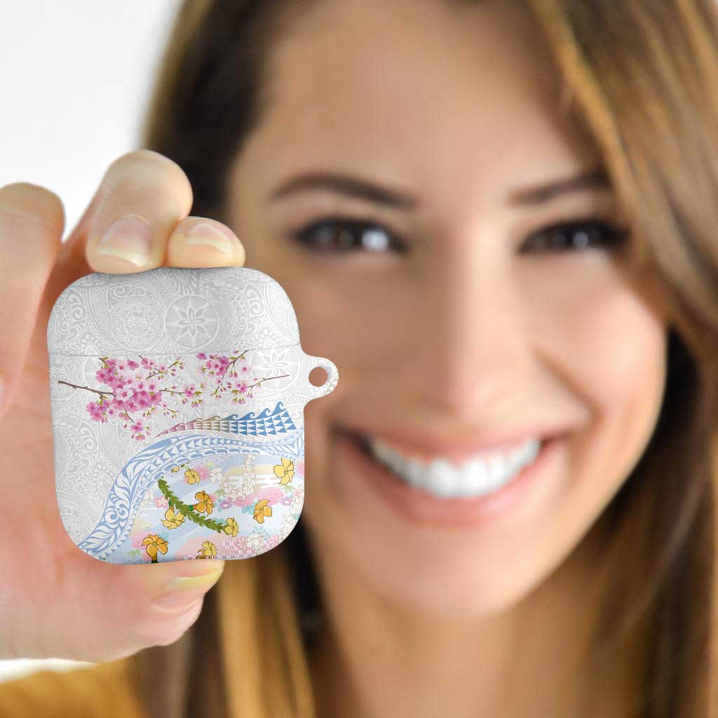 Hawaiian and Japanese Culture Together AirPods Case Tribal Motifs with Lei and Japanese Sakura Pattern LT03 - Polynesian Pride