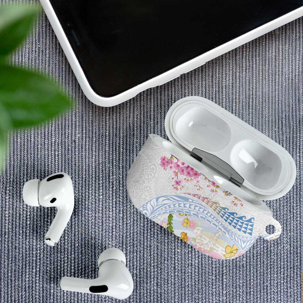 Hawaiian and Japanese Culture Together AirPods Case Tribal Motifs with Lei and Japanese Sakura Pattern LT03 - Polynesian Pride