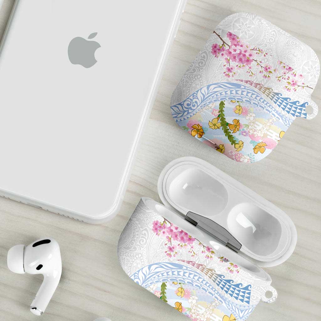 Hawaiian and Japanese Culture Together AirPods Case Tribal Motifs with Lei and Japanese Sakura Pattern LT03 - Polynesian Pride