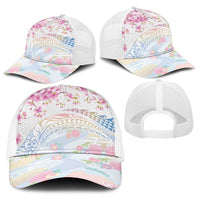 Hawaiian and Japanese Culture Together Baseball Net Cap Tribal Motifs with Lei and Japanese Sakura Pattern LT03 - Polynesian Pride
