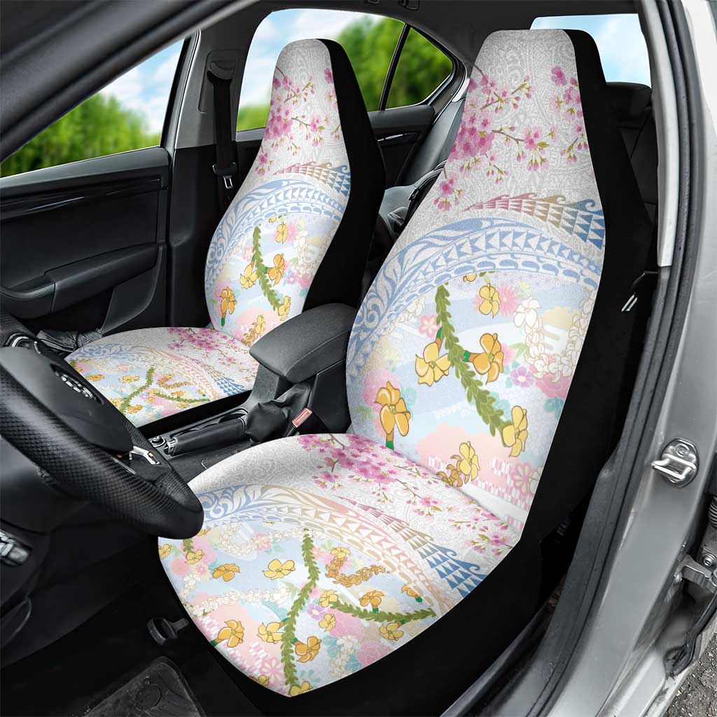 Hawaiian and Japanese Culture Together Car Seat Cover Tribal Motifs with Lei and Japanese Sakura Pattern