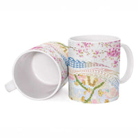 Hawaiian and Japanese Culture Together Ceramic Mug Tribal Motifs with Lei and Japanese Sakura Pattern LT03 - Polynesian Pride