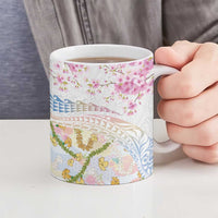 Hawaiian and Japanese Culture Together Ceramic Mug Tribal Motifs with Lei and Japanese Sakura Pattern LT03 - Polynesian Pride