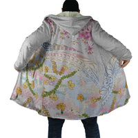 Hawaiian and Japanese Culture Together Cloak Tribal Motifs with Lei and Japanese Sakura Pattern